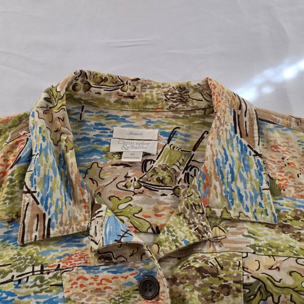 Novelty Scenic Landscape Print Jacket XL 2008 Artsy Teacher Cottagecore 00s - Picture 4 of 8